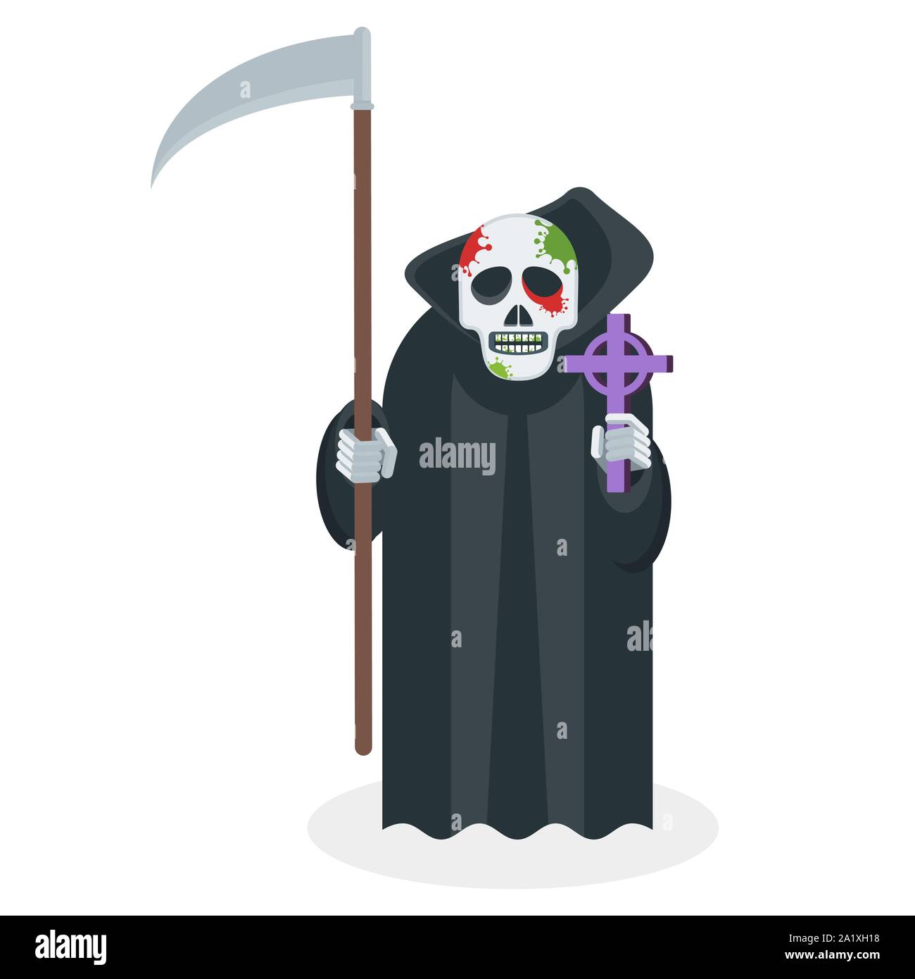 Death with a white skull with red eyes holds a scythe Stock Vector ...