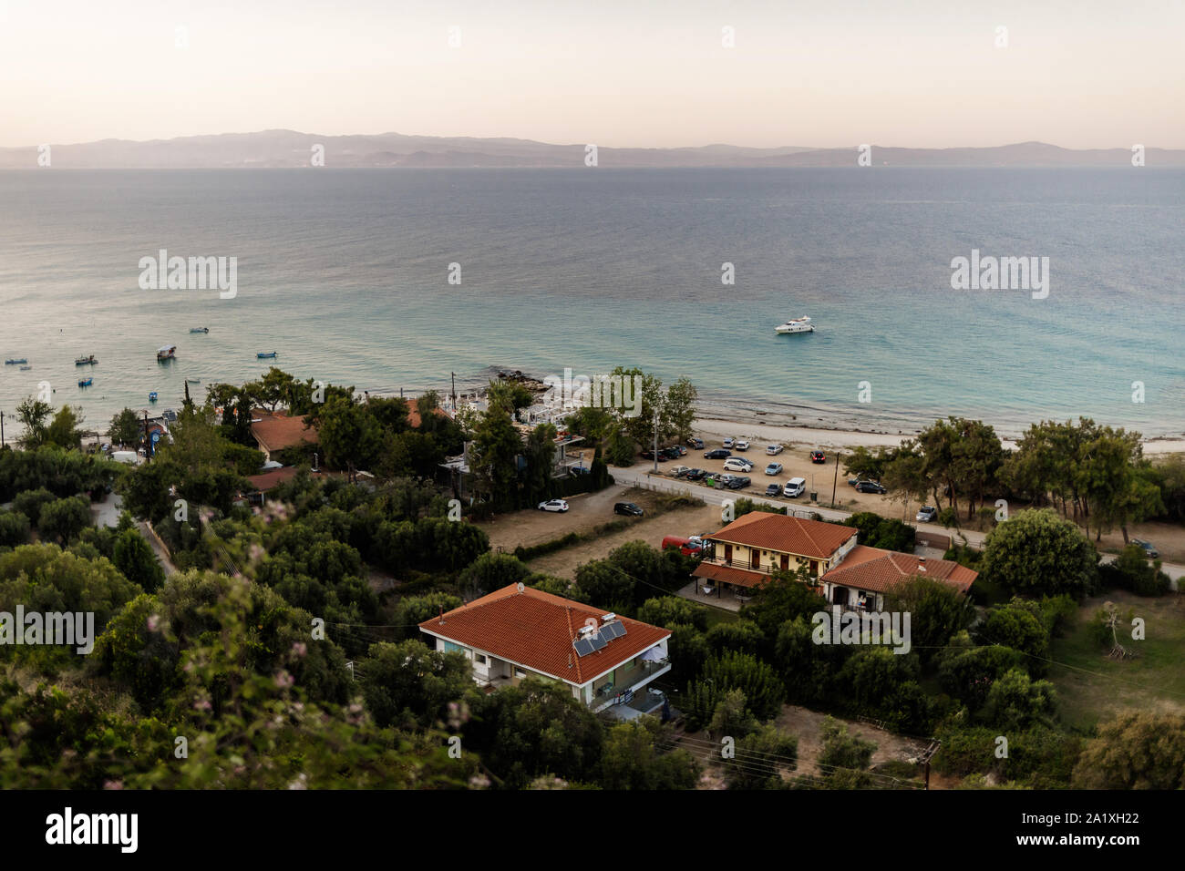 Afitos, GREECE - August 28, 2019: beautiful panoramic view of the coast of Afitos, Greece Stock Photo