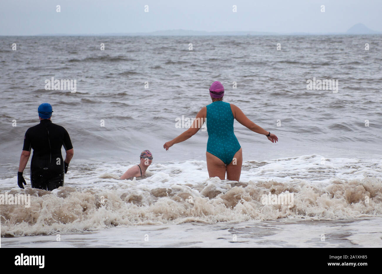 High Tide waves at Portobello, esplanade, Edinburgh, Scotland, UK Stock