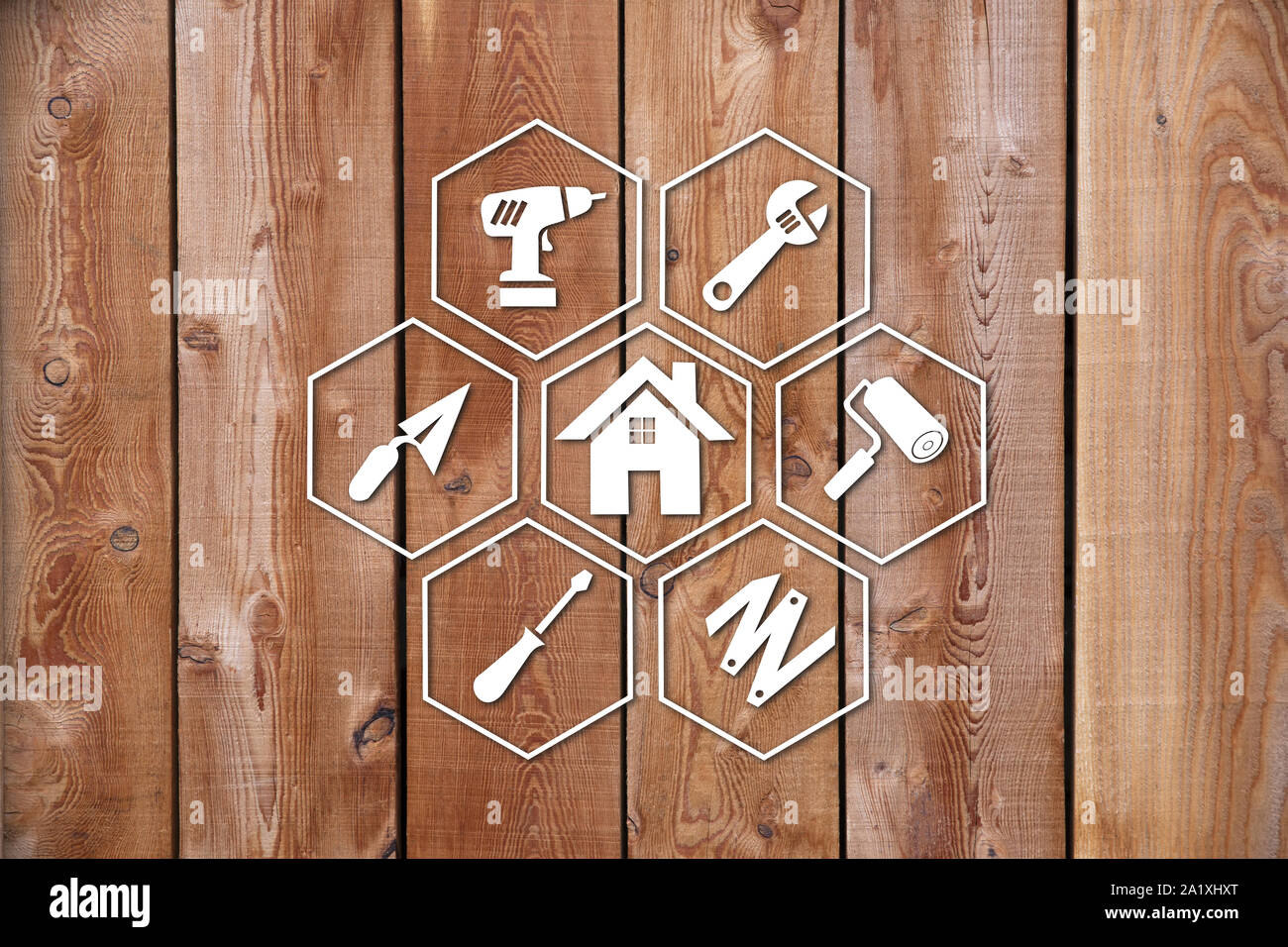 Do-it-yourself icon on wooden board Stock Photo
