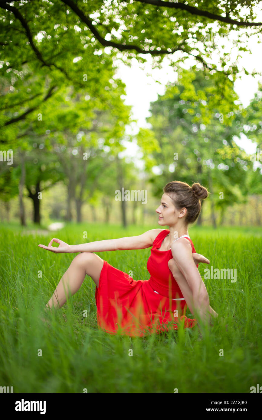 yoga in a dress