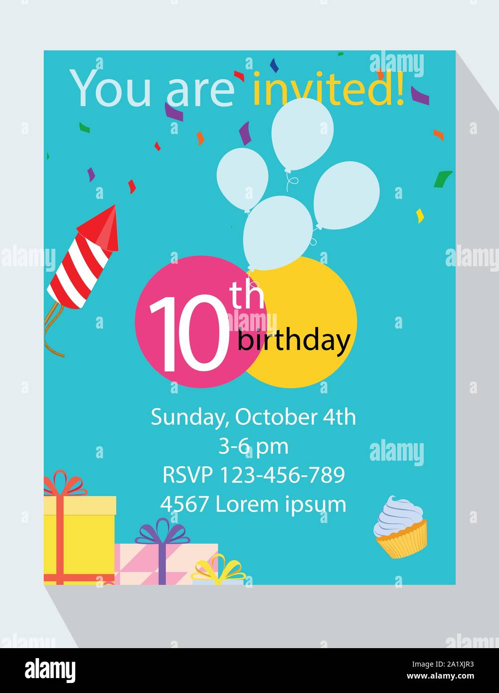 Birthday party invitation card. You are invited! 10th birthday! Stock  Vector Image & Art - Alamy