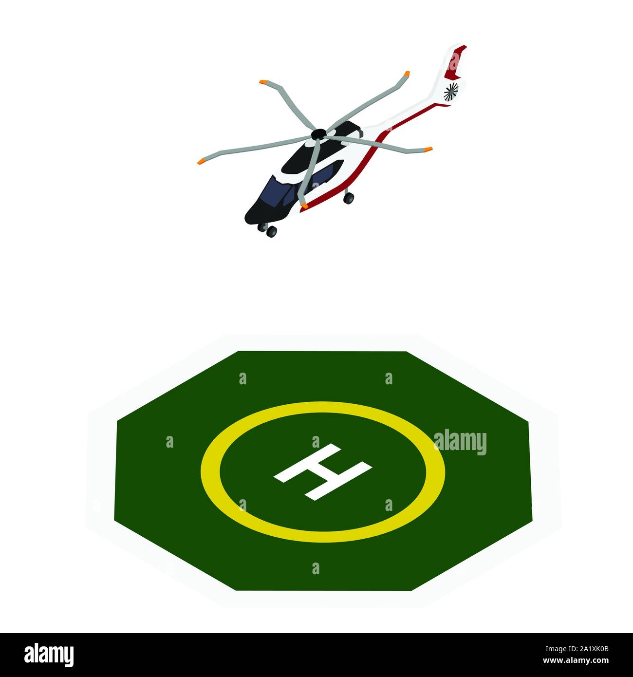 Commercial helicopter landing helipad zone isometric view isolated white background. Stock Vector