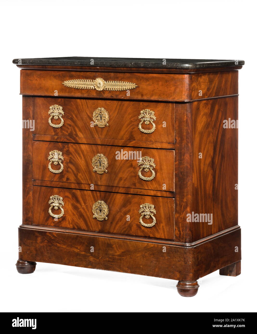 Old Vintage Antique Chest Of Drawers Mahogany Wood Black Marble