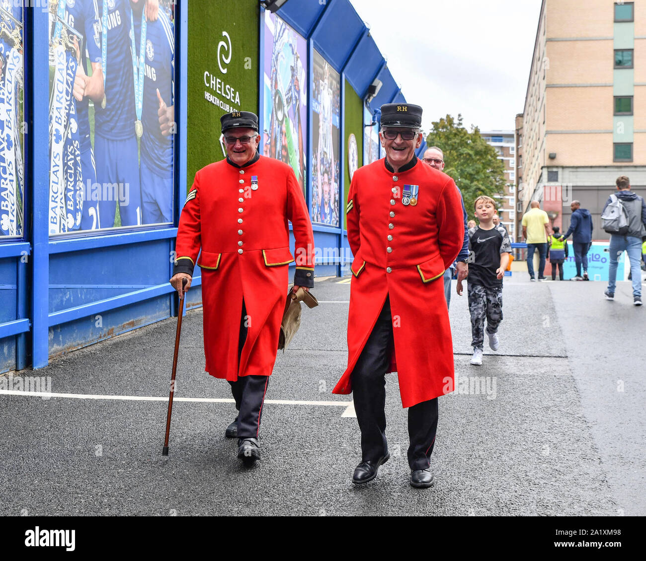 22nd September 2019, Stamford Bridge, London, Premier League Football , Chelsea vs Liverpool ; Chelsea pensioners in full dress for todays game   Credit: David John/News Images  English Football League images are subject to DataCo Licence Stock Photo