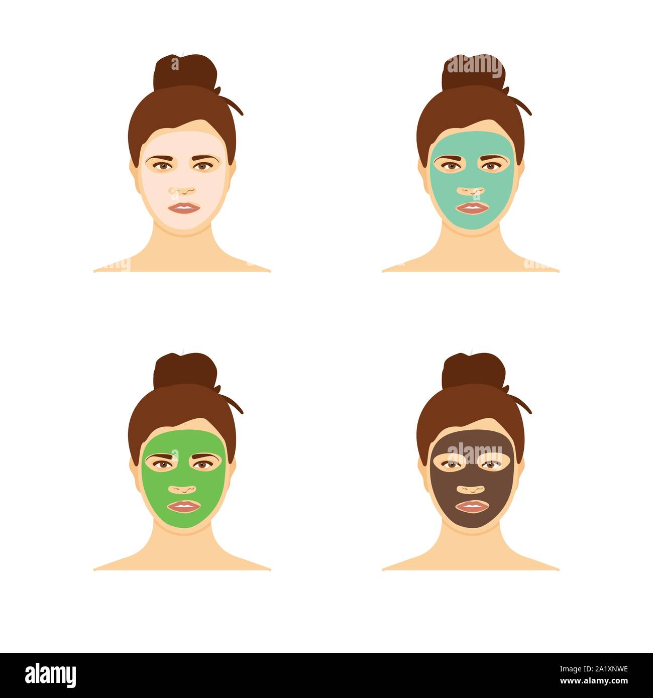 Different types of facial masks and skin care illustration set. Pretty girl  face with various skincare treatments Stock Vector Image & Art - Alamy