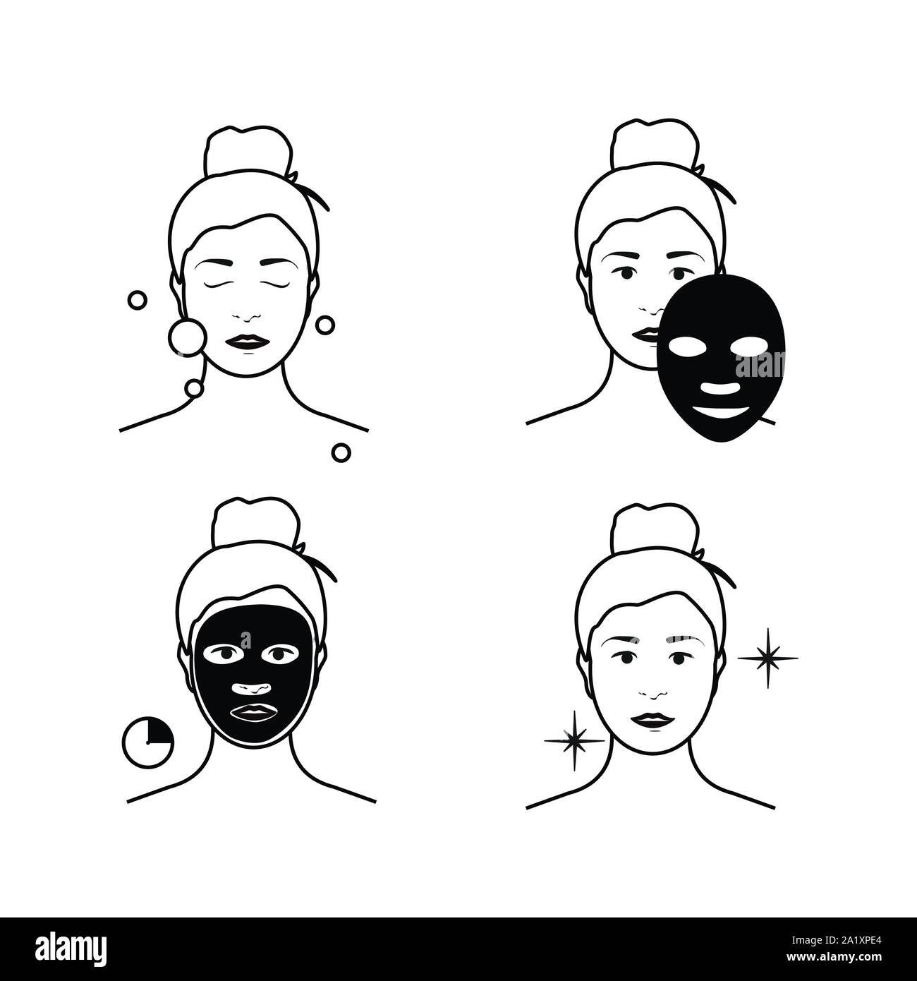 Steps how to apply facial mask. Beauty fashion girl apply facial mask