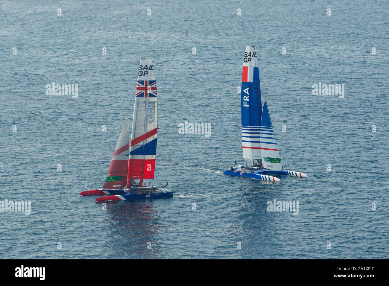 An aerial view of the Great Britain SailGP and Sail GP France Team F50