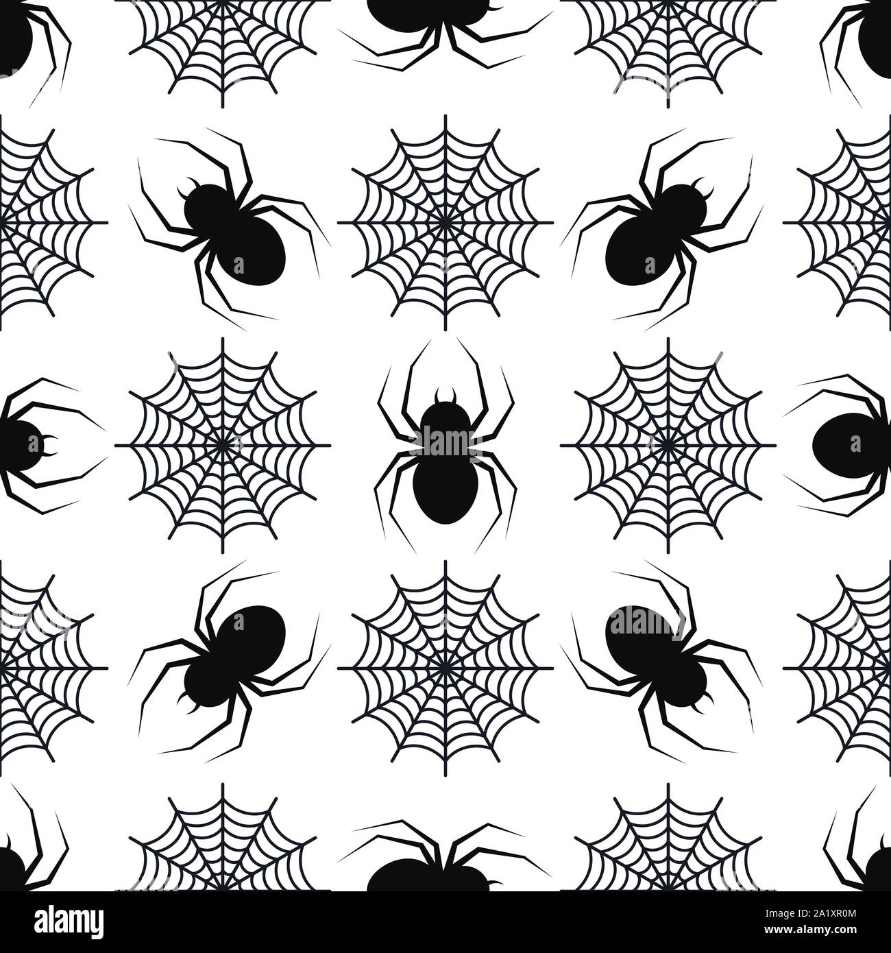 Vector abstract seamless monochrome pattern with black spider and round ...