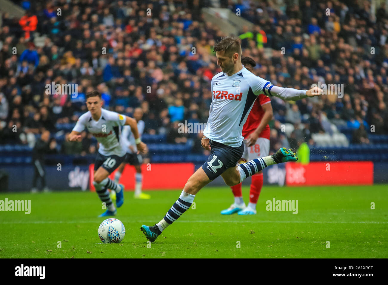 28th September 2019, Deepdale, Preston, England; Sky Bet Championship, Preston North End v Bristol City : Paul Gallagher (12) of Preston North End scores a penalty to make it 1-2 Credit: Craig Milner/News Images Stock Photo
