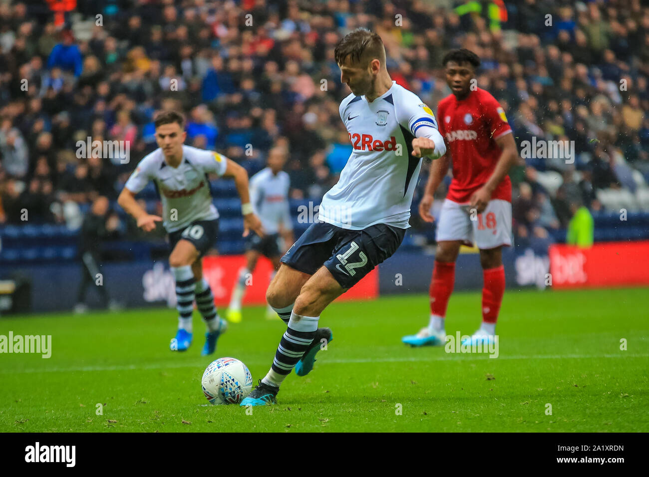 28th September 2019, Deepdale, Preston, England; Sky Bet Championship, Preston North End v Bristol City : Paul Gallagher (12) of Preston North End scores a penalty to make it 1-2 Credit: Craig Milner/News Images Stock Photo