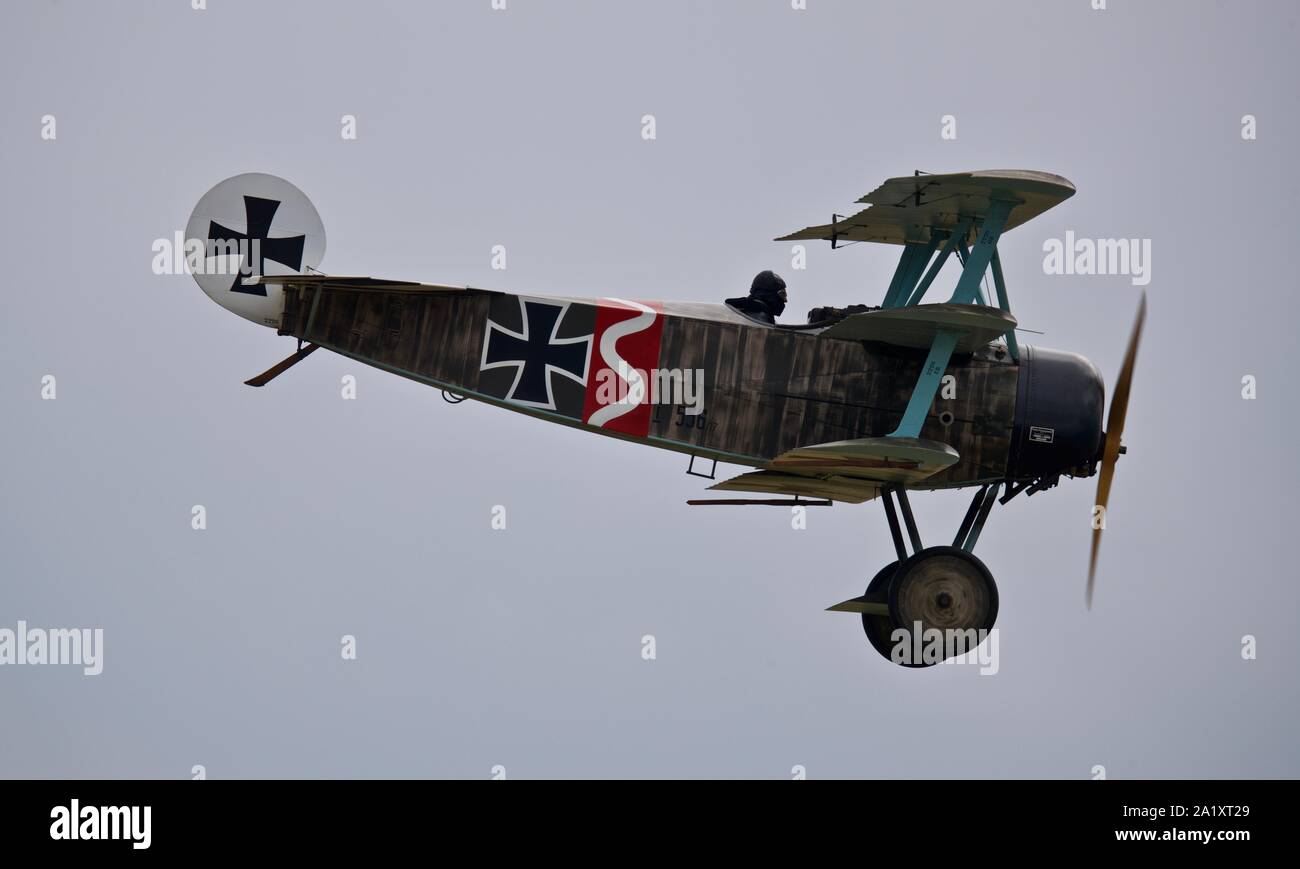 Bremont Great War Display Team - Fokker Dr1 Triplane performing at the IWM Duxford, Battle of Britain airshow on the 22 September 2019 Stock Photo