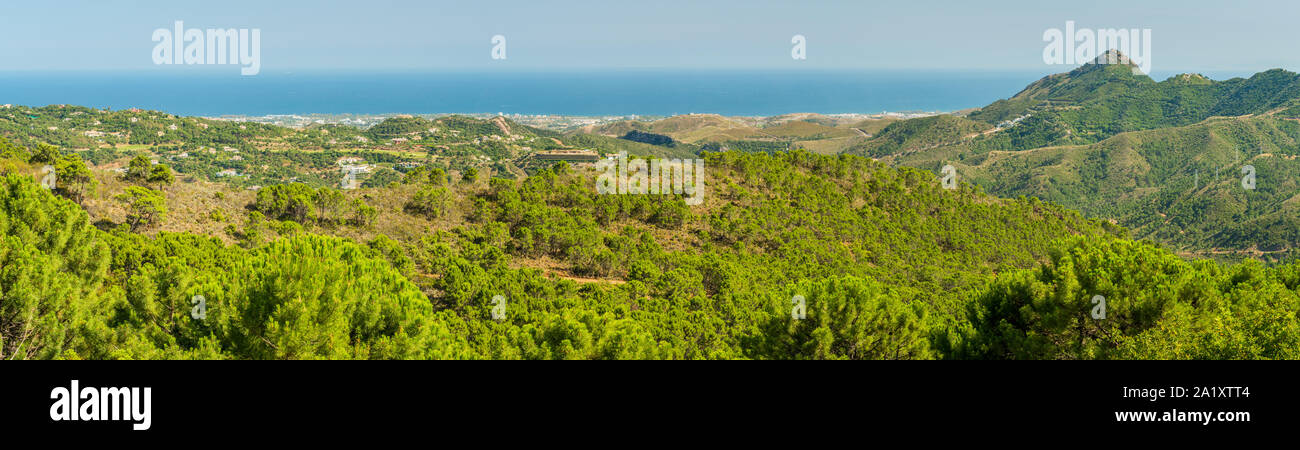 Panoramic sight in Andalusia with mountains and the famous Costa del Sol. Spain. Stock Photo