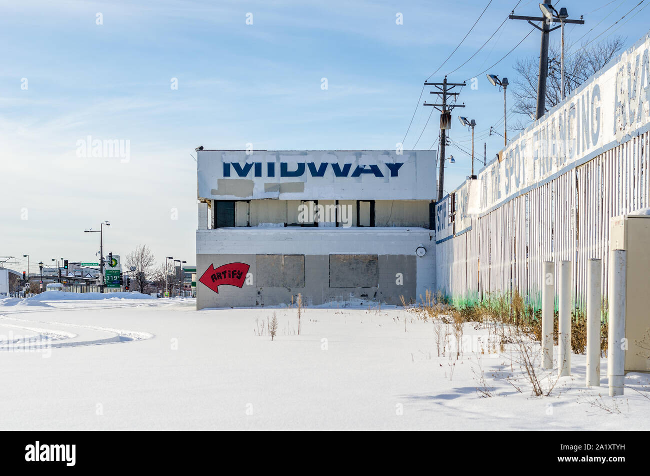 Auto dealerships in St. Paul after winter snow Stock Photo