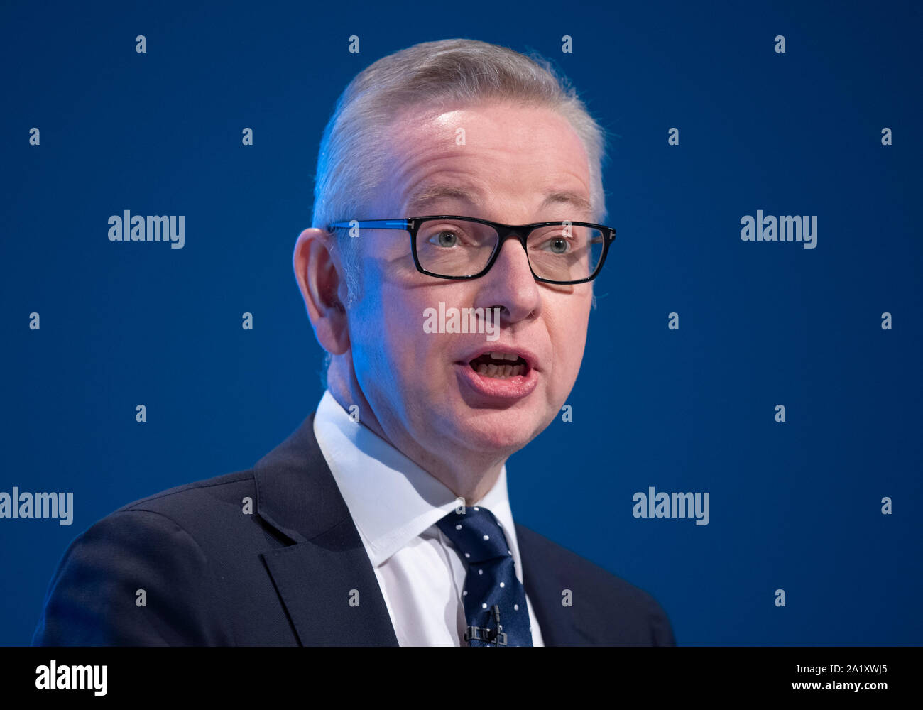 Manchester, UK. 29th September 2019. Michael Gove, Chancellor of the Duchy of Lancaster and MP for Surrey Heath speaks at day one of the Conservative Party Conference in Manchester. © Russell Hart/Alamy Live News. Stock Photo