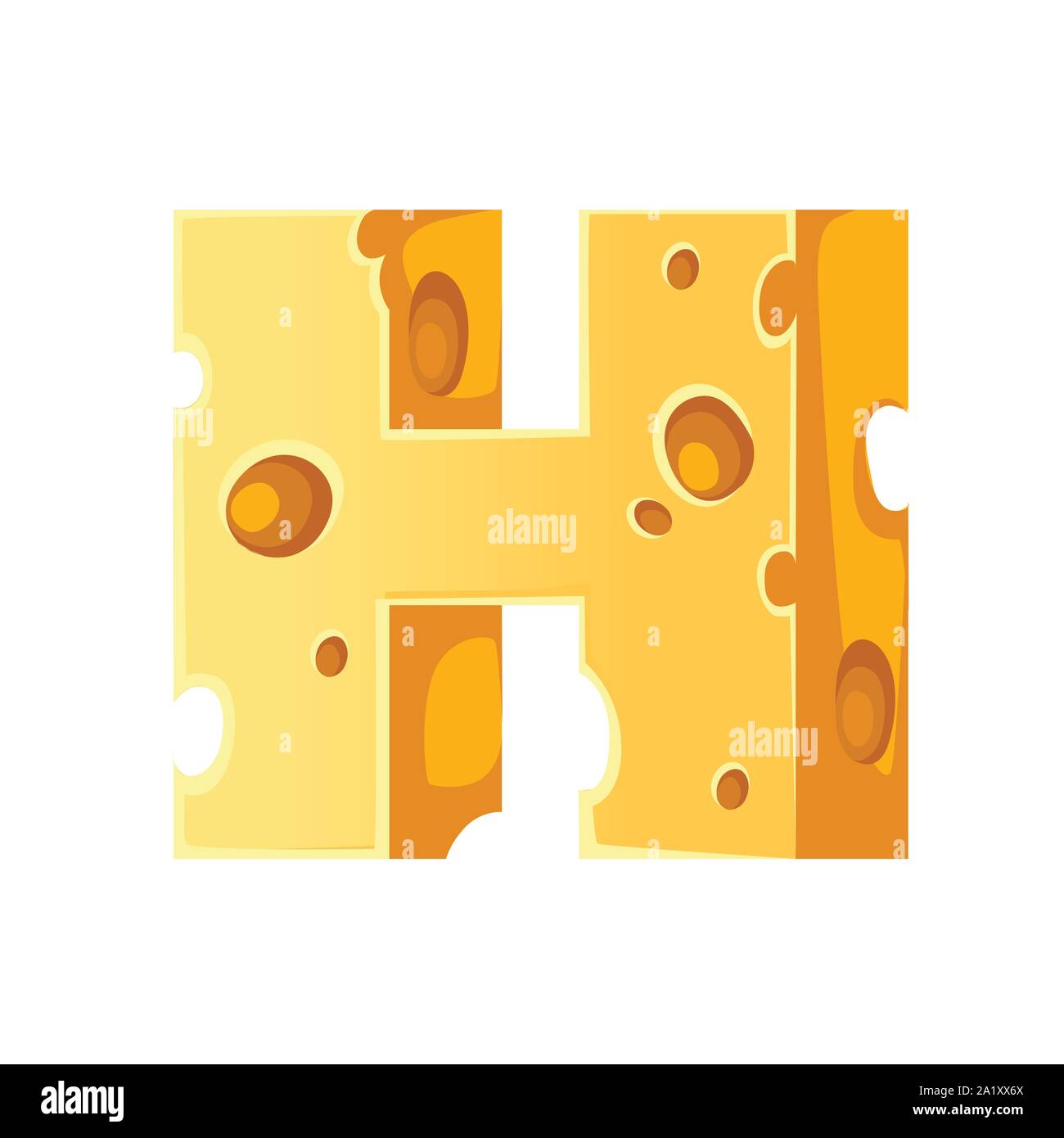 Cheese letter H style cartoon food design flat vector illustration