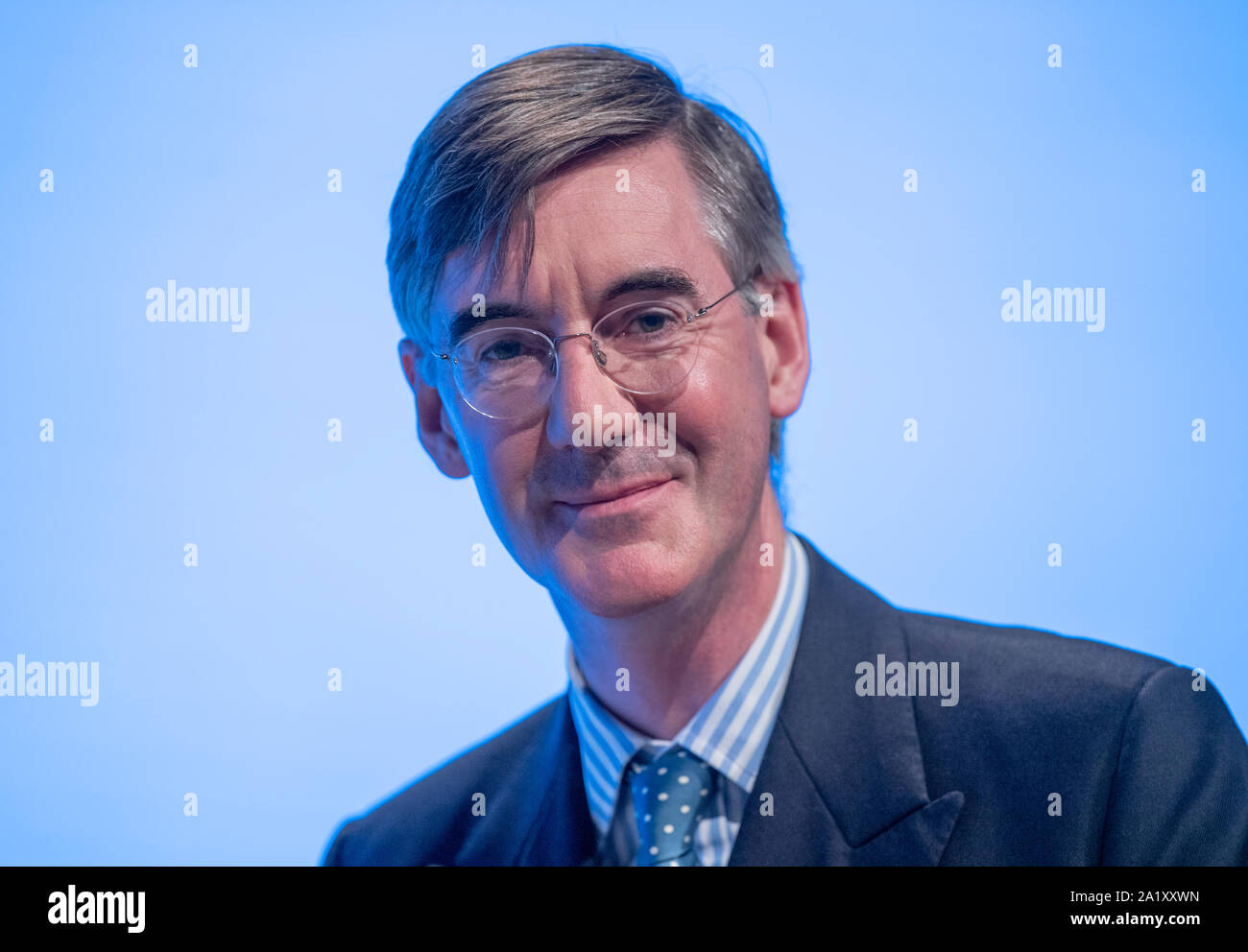 Manchester, UK. 29th September 2019. Jacob Rees-Mogg, Leader of the House of Commons, Lord President of the Council and MP for North East Somerset speaks at day one of the Conservative Party Conference in Manchester. © Russell Hart/Alamy Live News. Stock Photo
