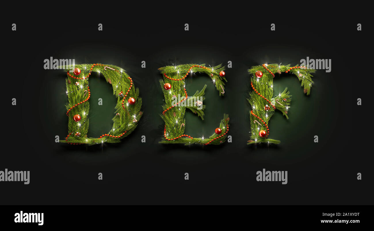 Decorative D E F Letters New Year Font Mockup In Darkness