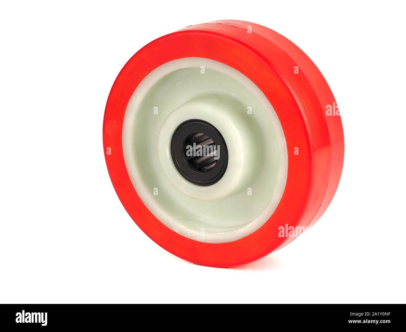 An industrial wheel made of polyamide and polyurethane isolated on a