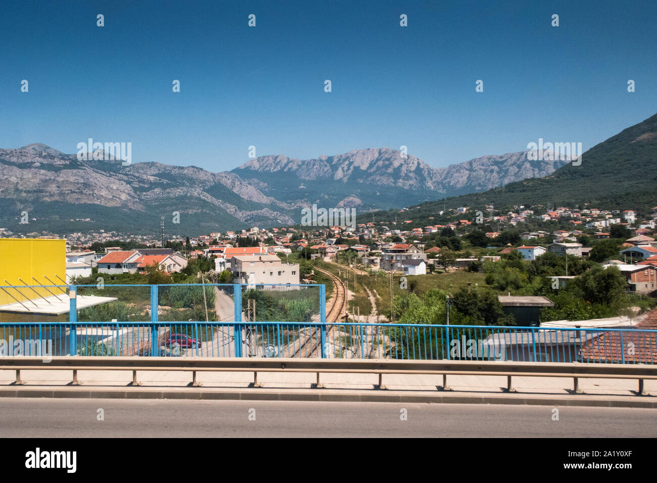 view of Rail track and mountains; E851, Bar, Montenegro Stock Photo
