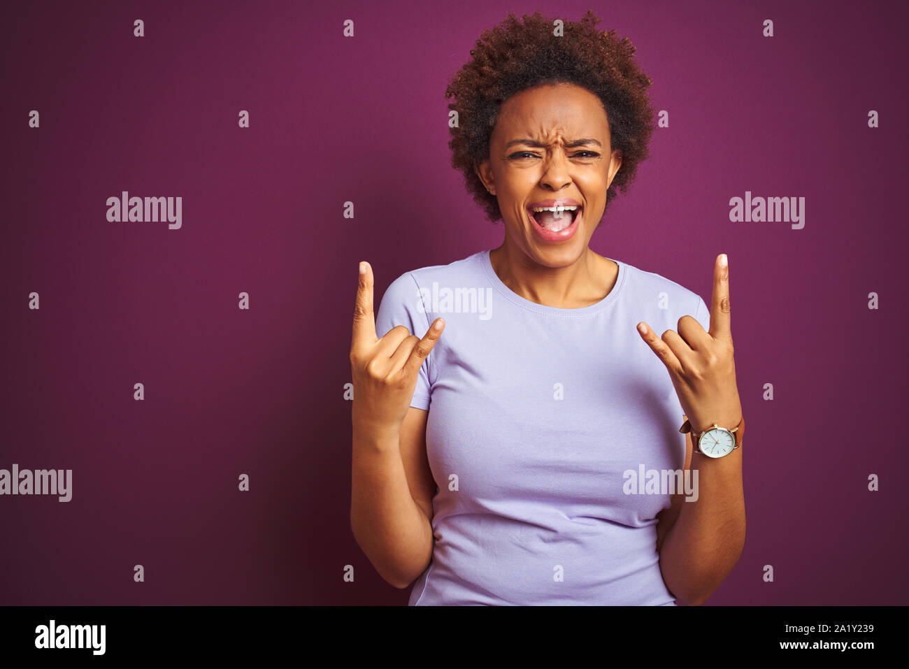 Young Beautiful African American Woman With Afro Hair Over