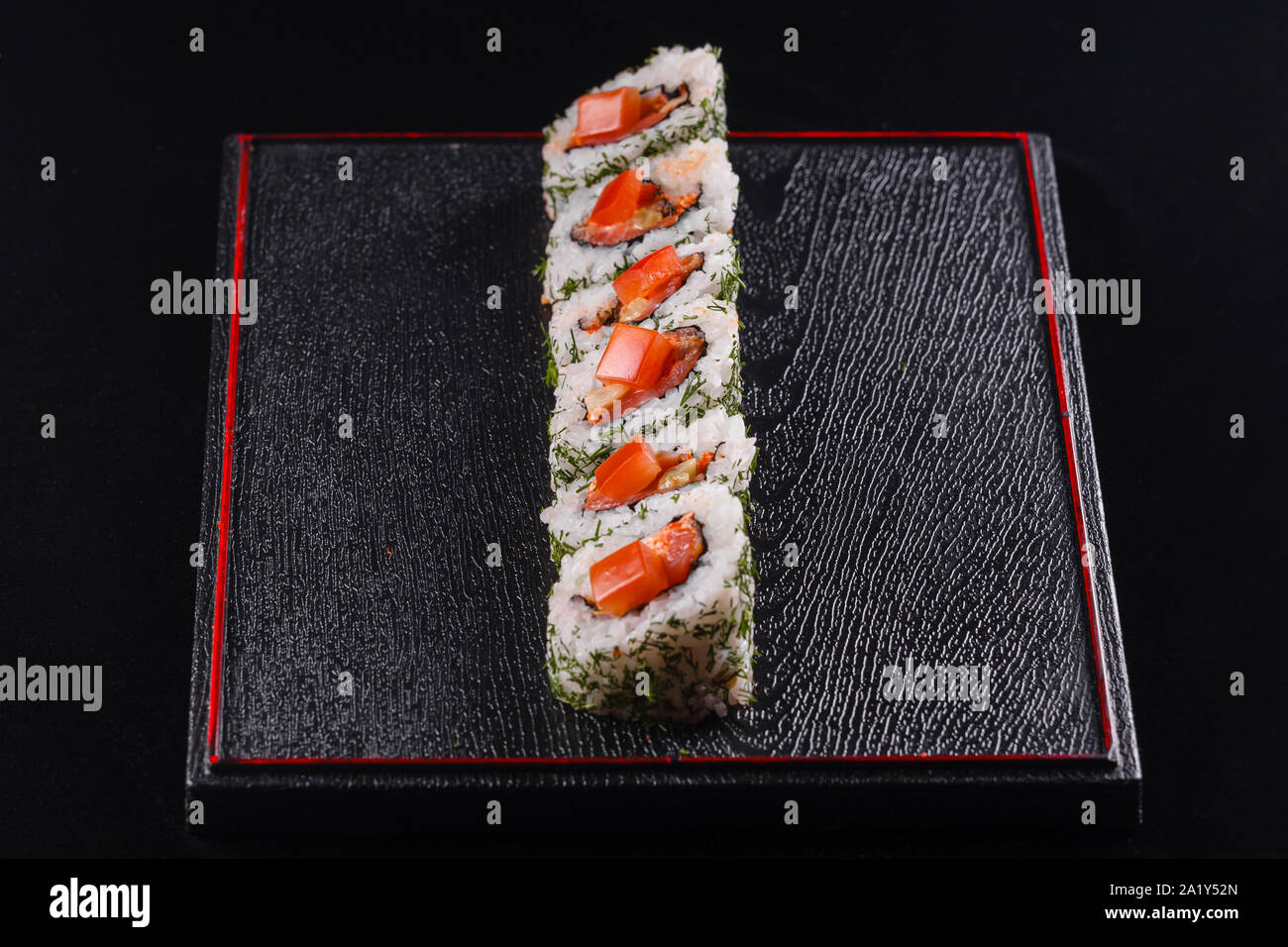 Japanese food, tasty of meal for lunch. Seafood. Sushi with eel, salmon