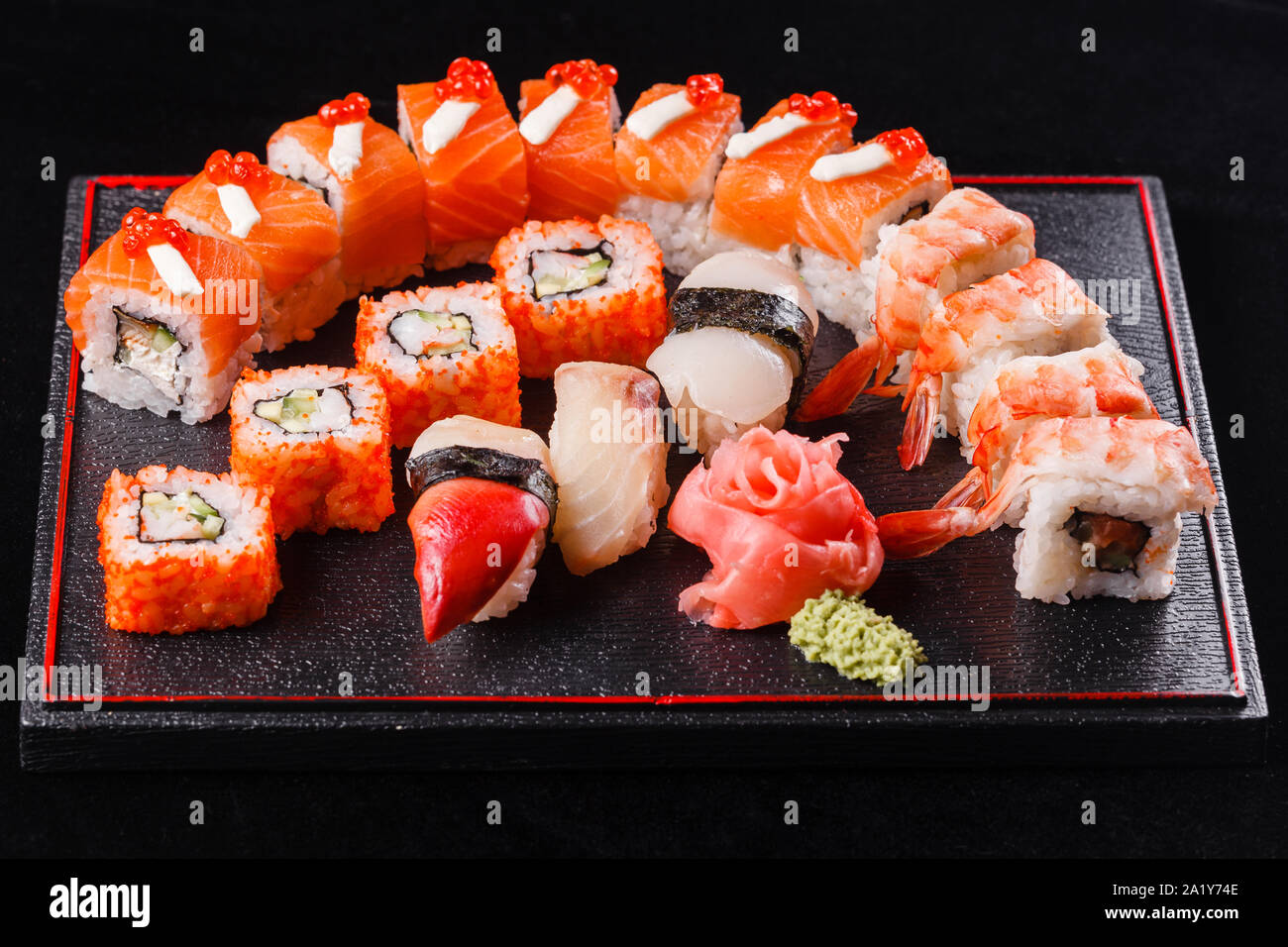 Japanese food, tasty of meal for lunch. Seafood. Sushi with eel, salmon