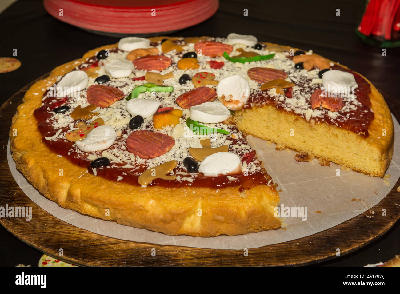 Homemade Pizza Cake Stock Photo