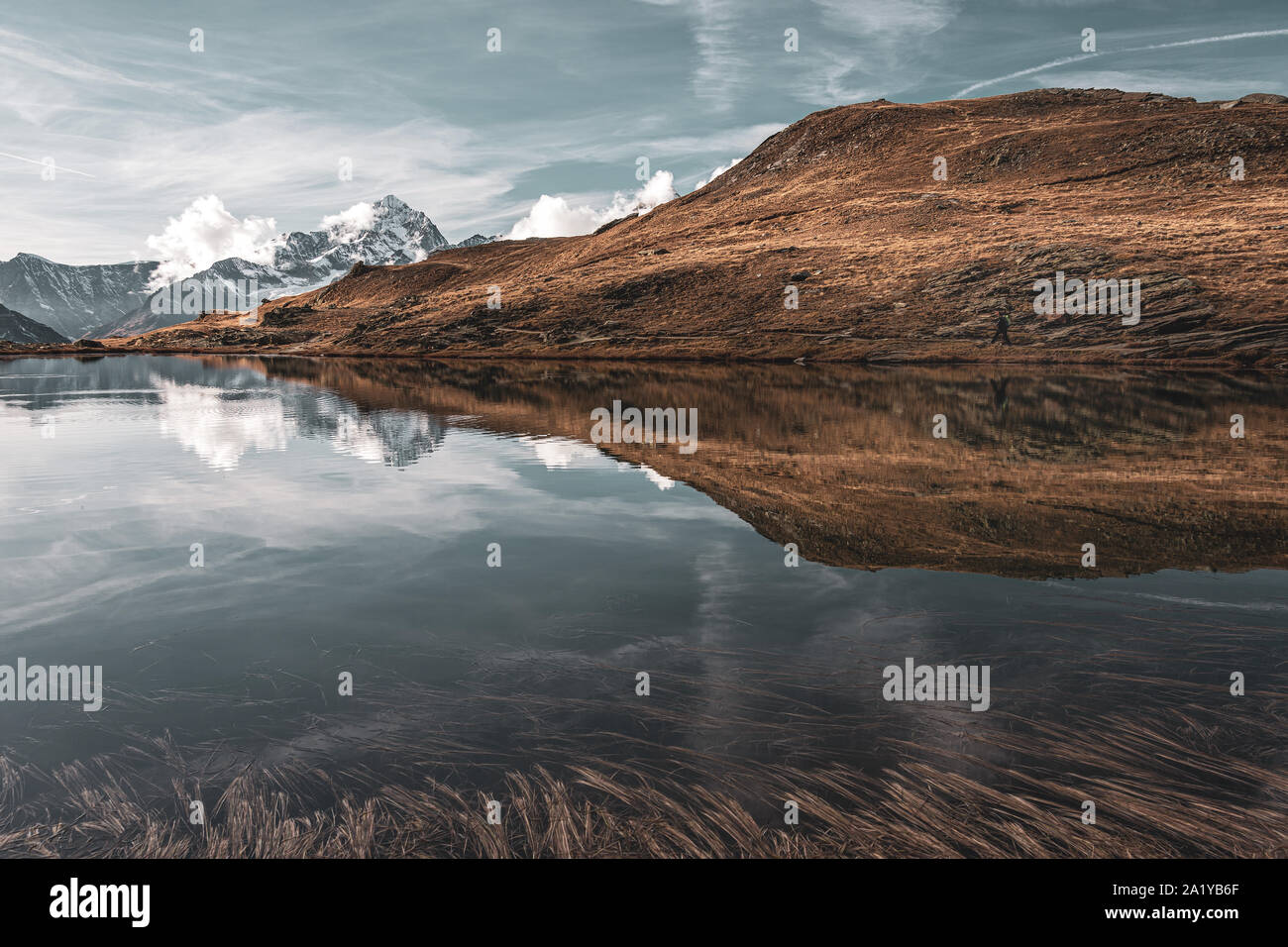 panorama view of Alps, Riffel lake Stock Photo
