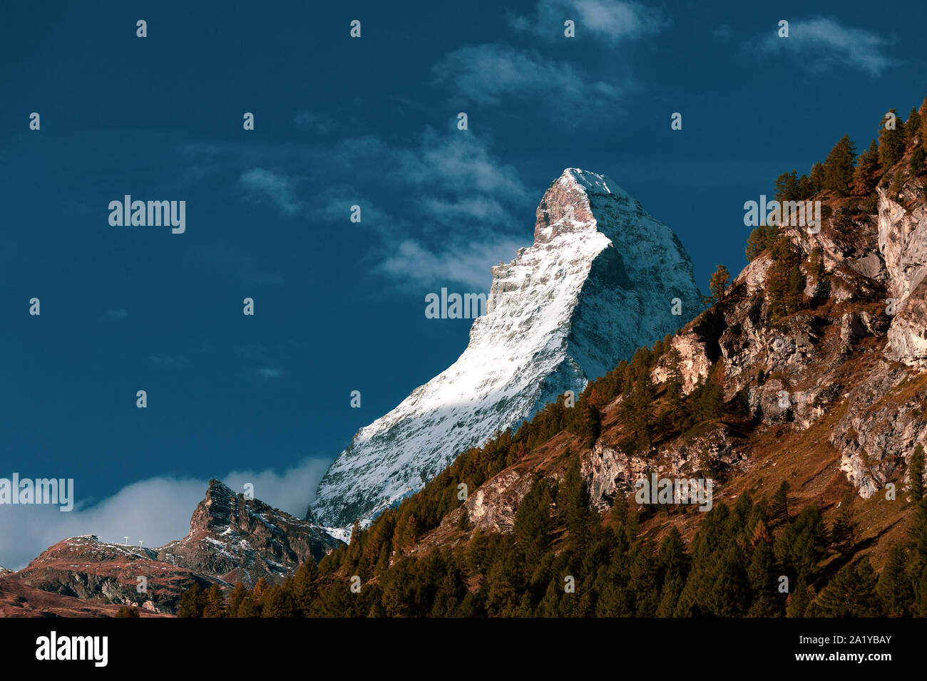 Matterhorn in autumn, Matterhorn one of the most famous mountains in the world. Stock Photo