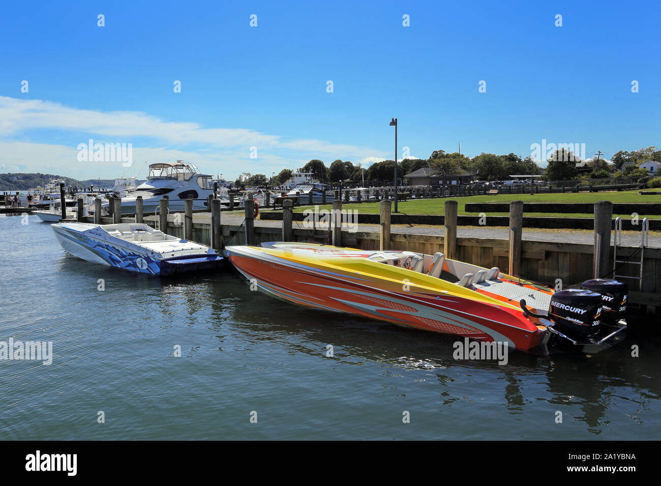 Speed boats Greenport Long Island New York Stock Photo Alamy