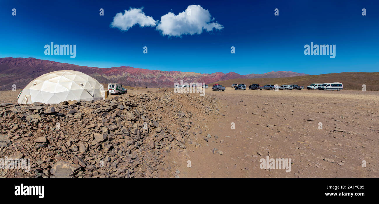 Place called "Serranias del hornocal", a mountain with 14 colors in Jujuy, Argentina Stock Photo