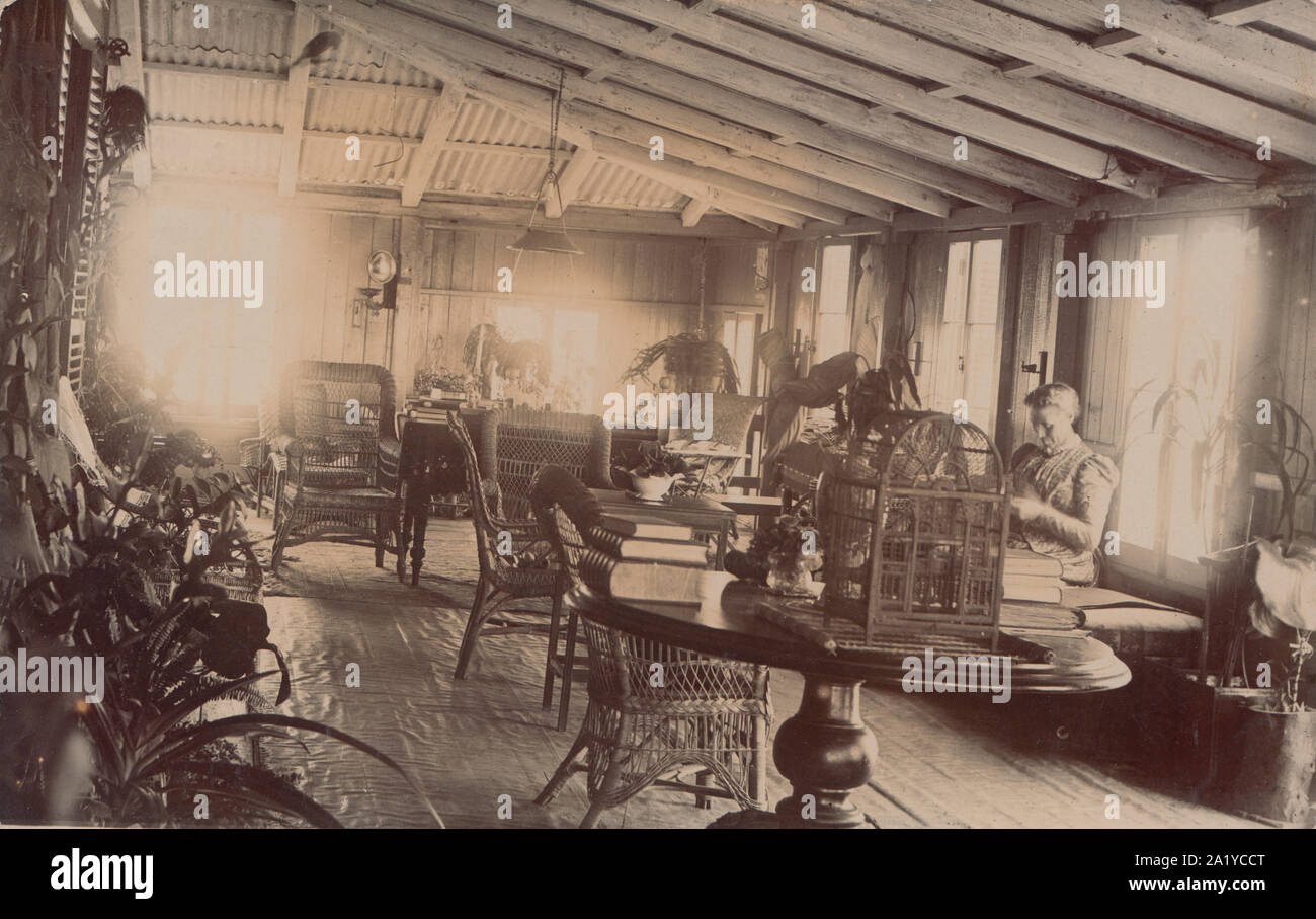 Vintage Early 20th Century Photographic Postcard Showing The Interior of a Home. Posted From Ringwood, Hampshire, England. Stock Photo