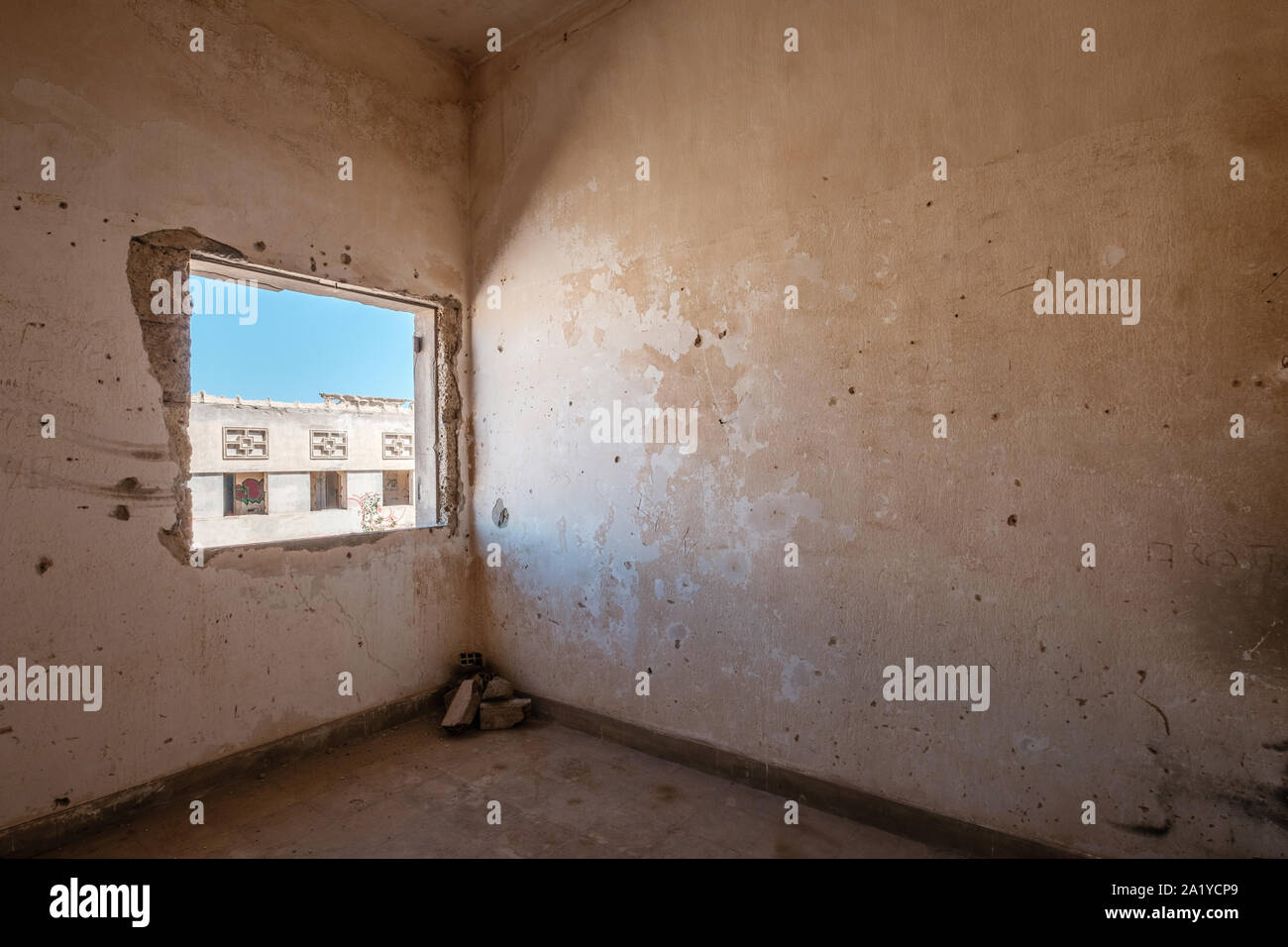 building ruin interior, inside destroyed home / house - Stock Photo