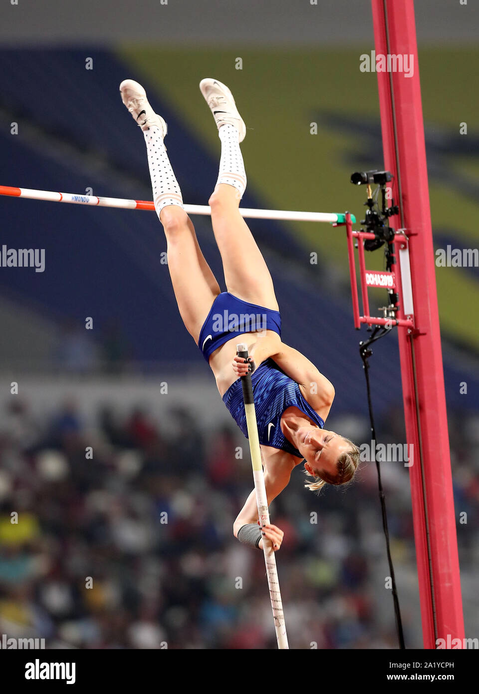 Authorised Neutral Athlete Anzhelika Sidorova in action during the