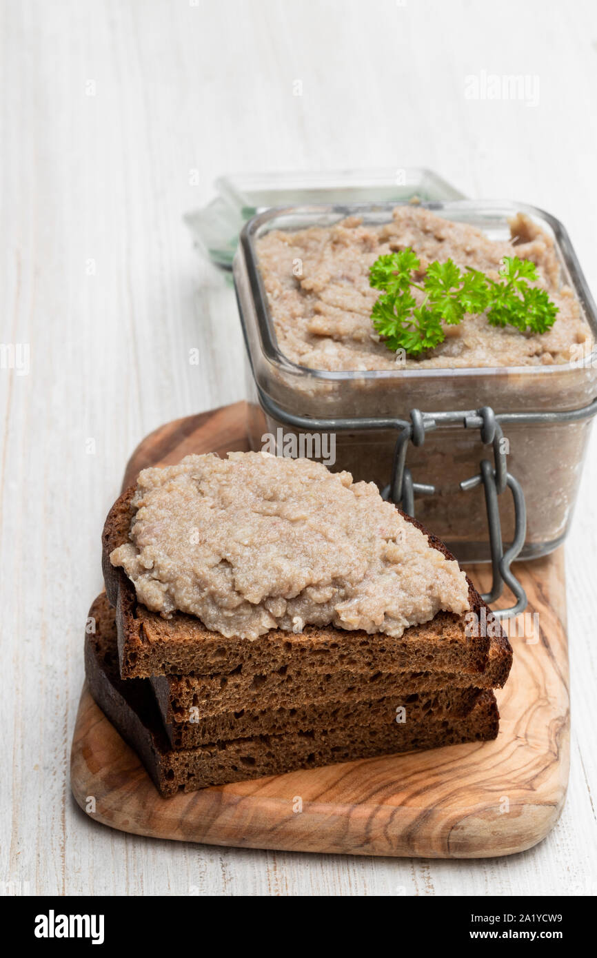 Forshmak paste from herring with herbs isolated on white Stock Photo