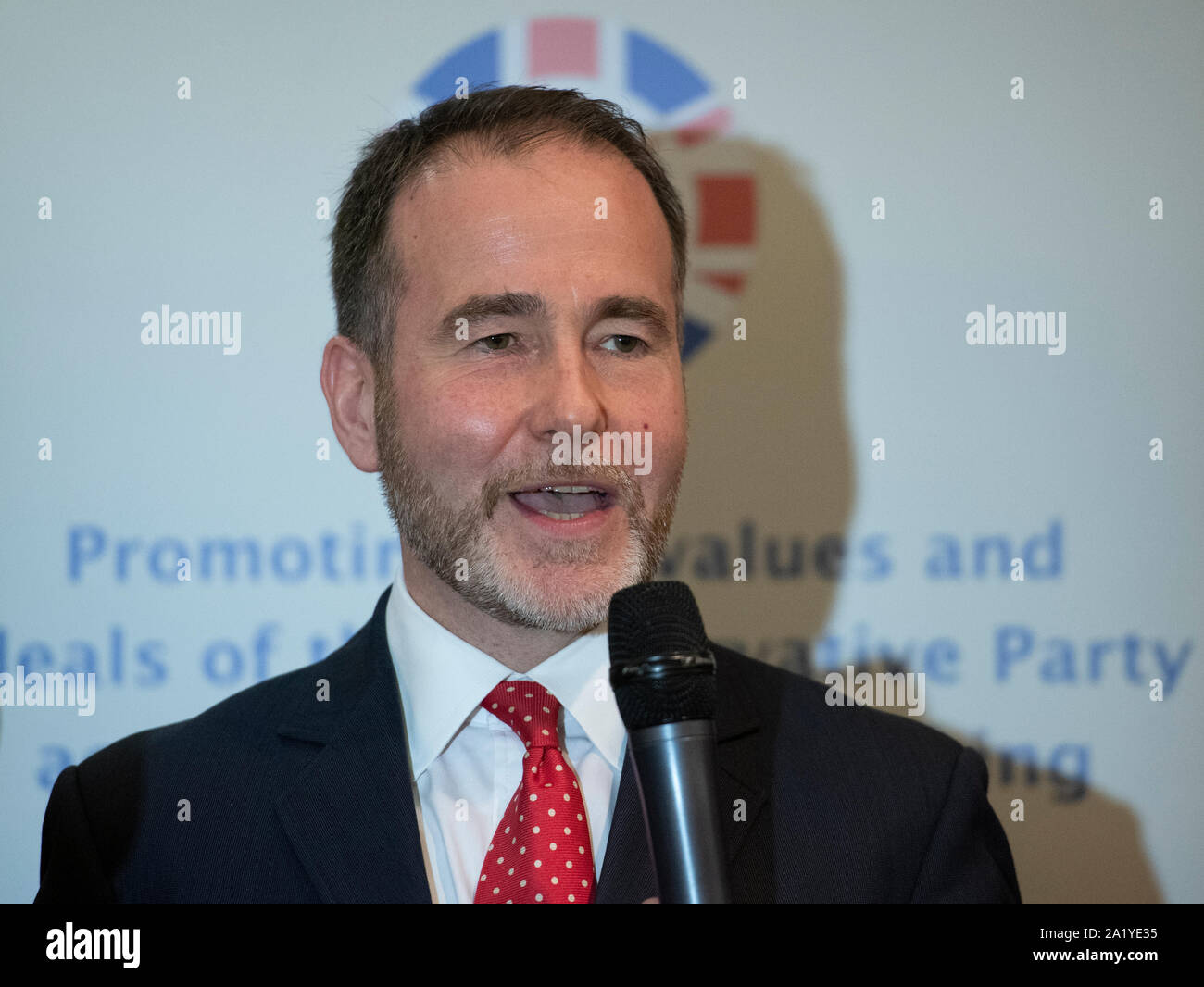 Manchester, UK. 29th September 2019. Christopher Pincher, Minister of State for Europe and the Americas and MP for Tamworth, speaks at the Conservative Friends of Cyprus Annual Reception  day one of the Conservative Party Conference in Manchester. © Russell Hart/Alamy Live News. Stock Photo