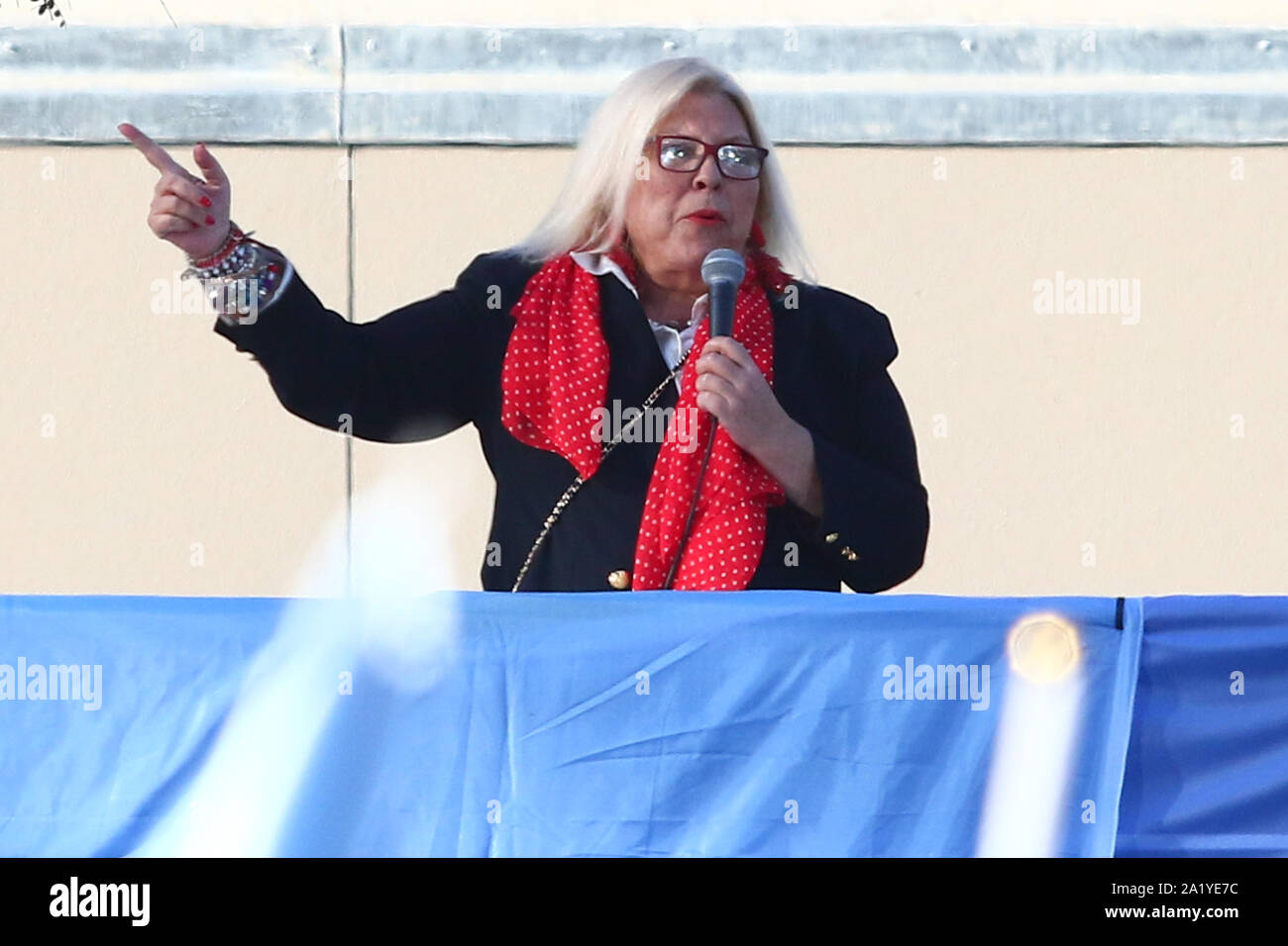 BUENOS AIRES, 28.09.2019: Elisa Carrió speaks in front of thowsands of supporters attend the first meeting of Juntos por el Cambio to support reelecti Stock Photo
