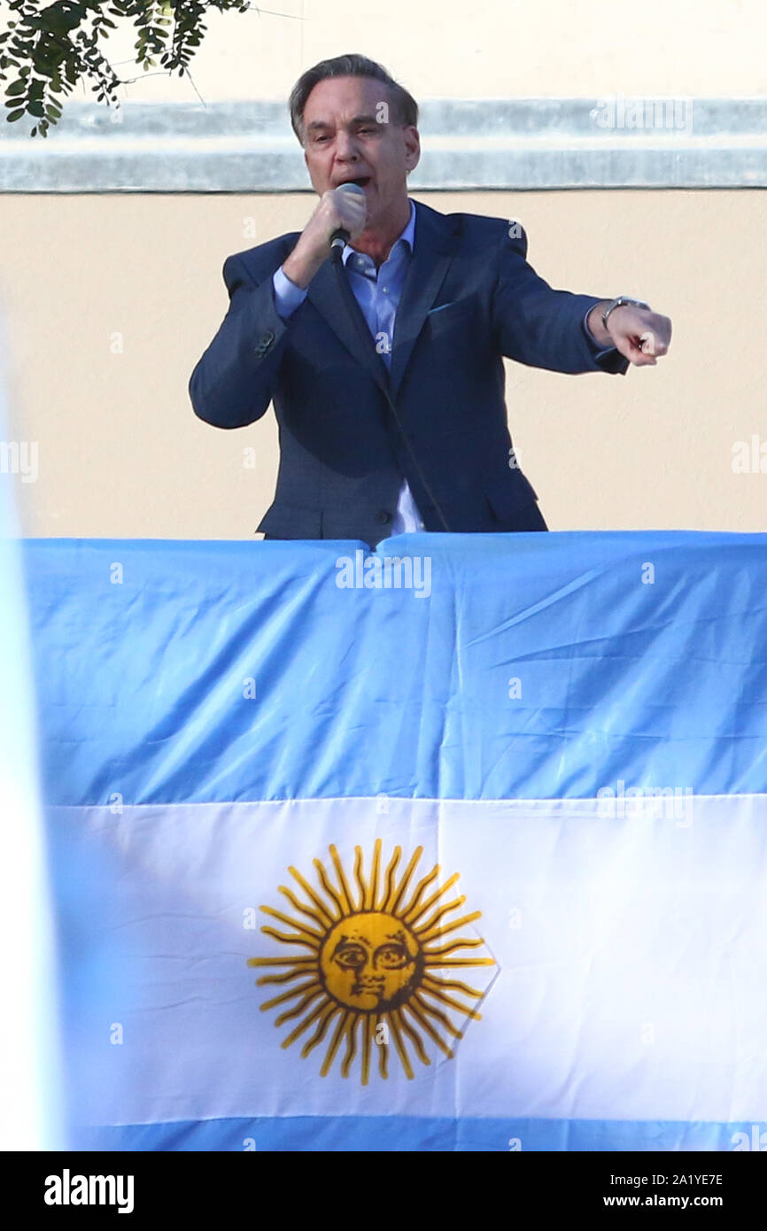 BUENOS AIRES, 28.09.2019: Miguel Angel Pichetto speaks in front of thowsands of supporters attend the first meeting of Juntos por el Cambio to support Stock Photo