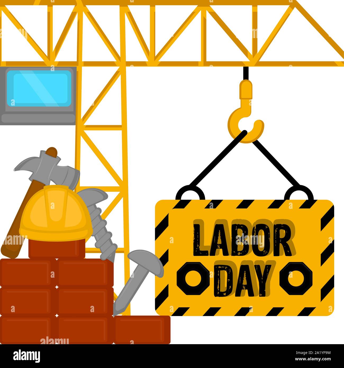 Labor day poster with a crane and construction tools - Vector Stock ...