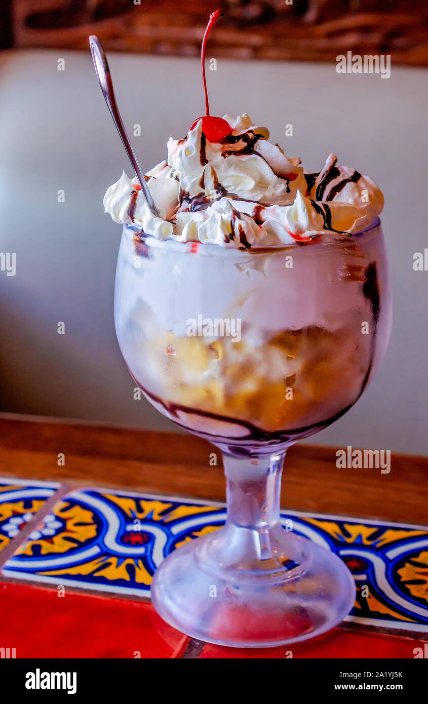 Fried ice cream is served in a large glass bowl at Fernando’s, Aug. 16, 2019, in Magee, Mississippi. Stock Photo