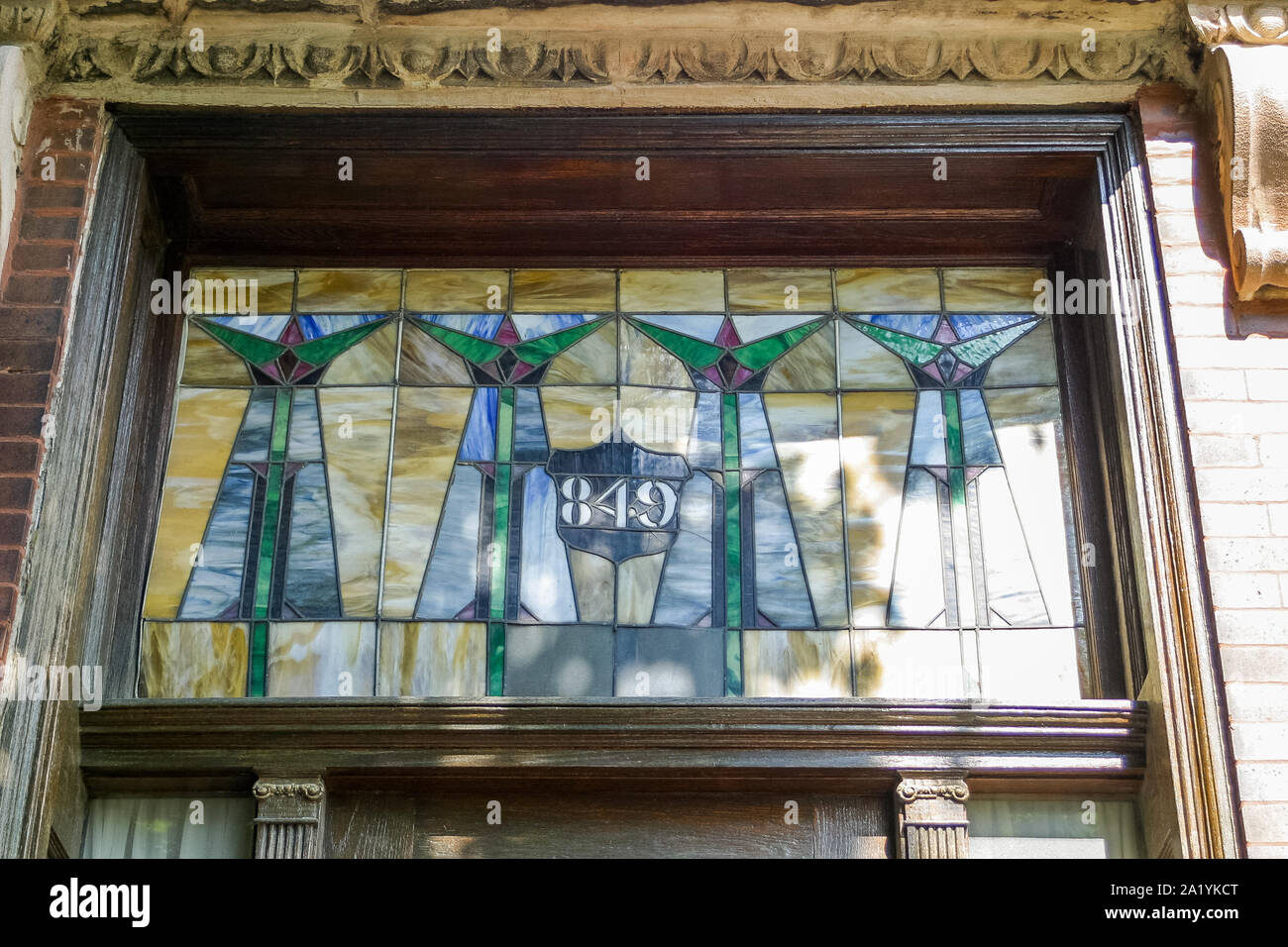 Stained glass address numbers in the Ukrainian Village neighborhood