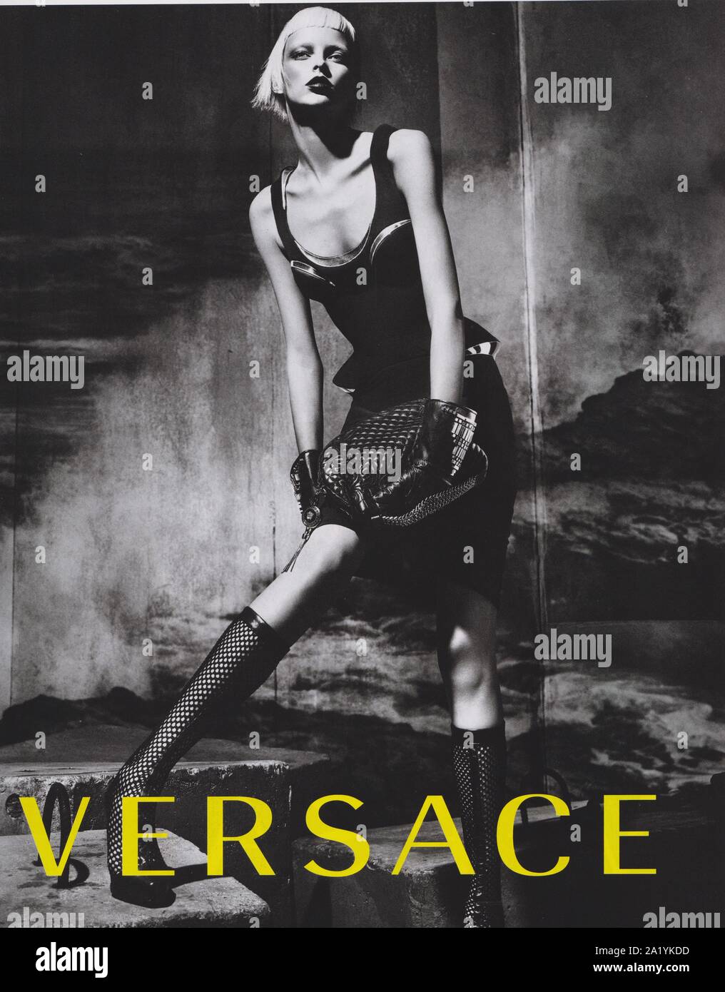 poster advertising VERSACE fashion house with Elza Luijendijk in paper  magazine from 2012 year, advertisement, creative VERSACE advert from 2010s  Stock Photo - Alamy