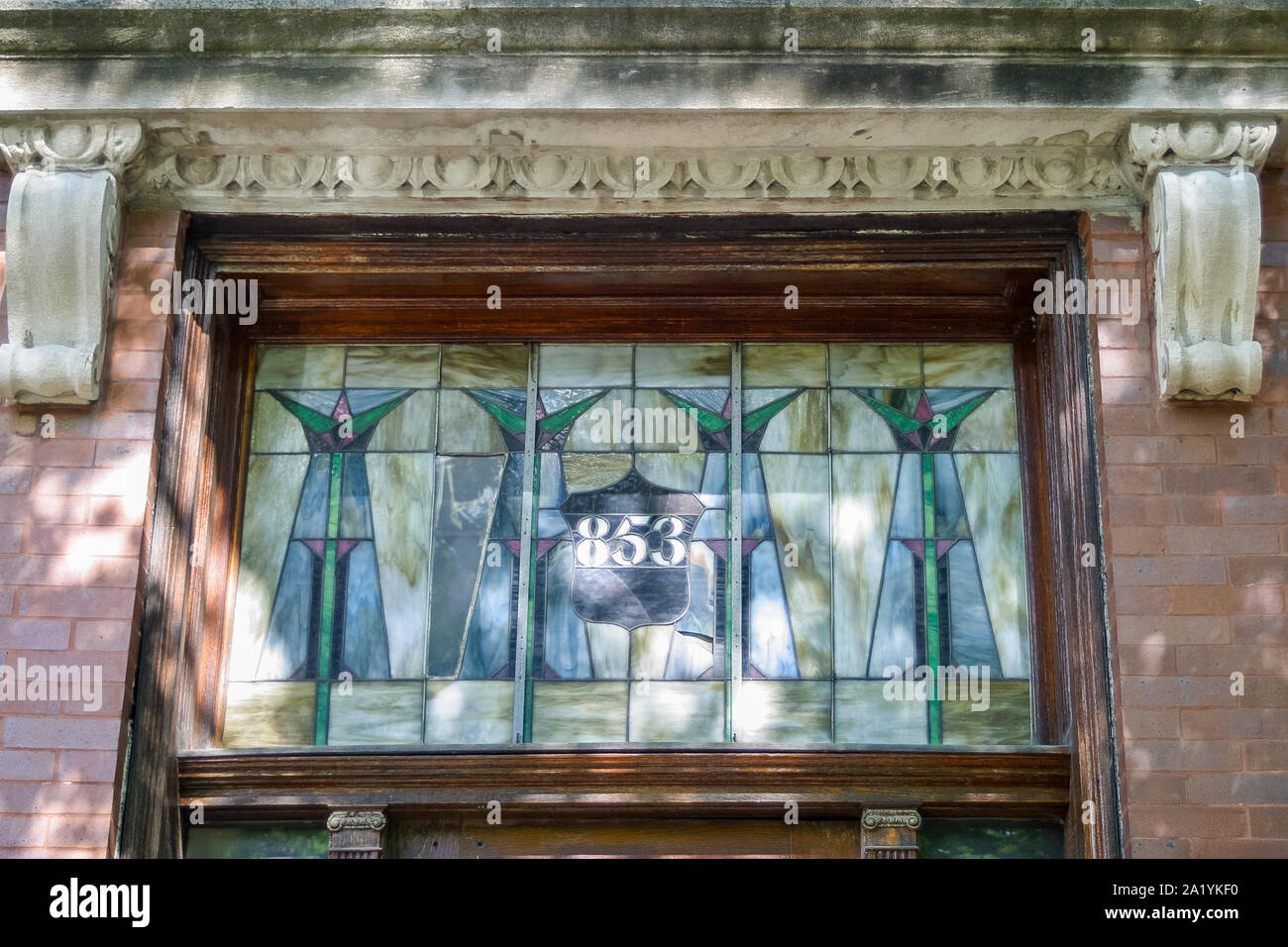 Stained glass address numbers in the Ukrainian Village neighborhood
