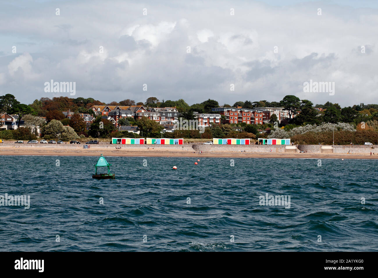 Exmouth seafront with beach huts. Stock Photo