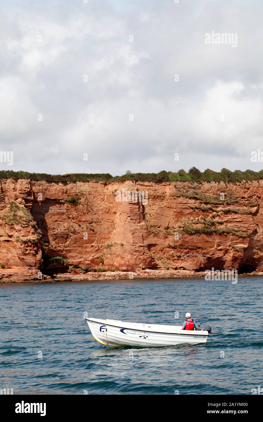 Towering red sandstone cliffs on the East Devon coast. UK. Rock, strata, Stock Photo