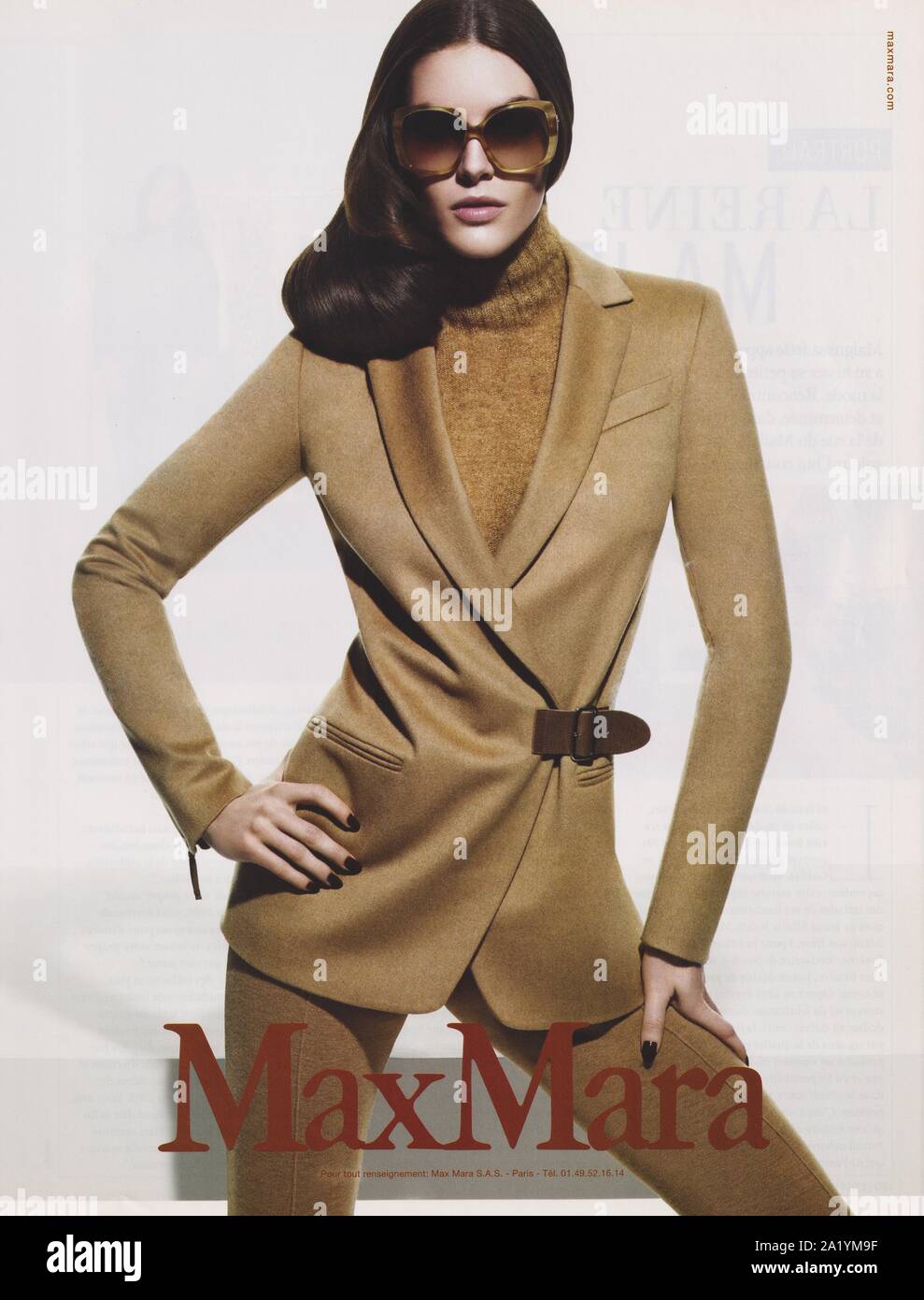 poster advertising Max Mara with Hilary Rhoda in paper magazine from 2011,  advertisement, creative MaxMara advert from 2010s Stock Photo - Alamy