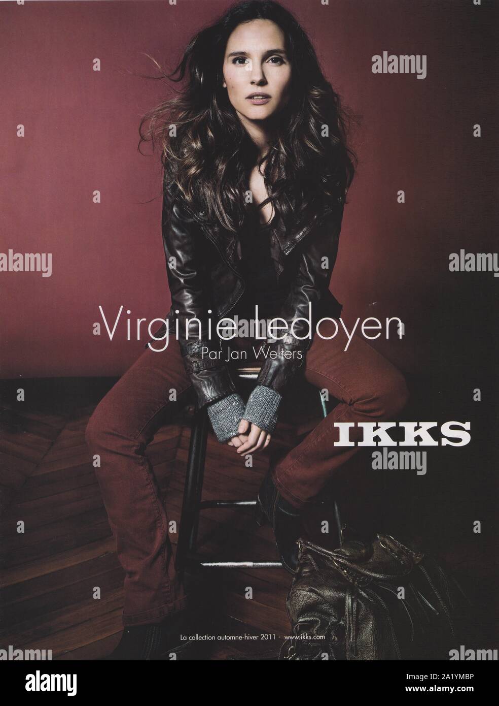 poster advertising IKKS fashion house with Virginie Ledoyen in paper magazine from 2011 year, advertisement, creative IKKS advert from 2010s Stock Photo