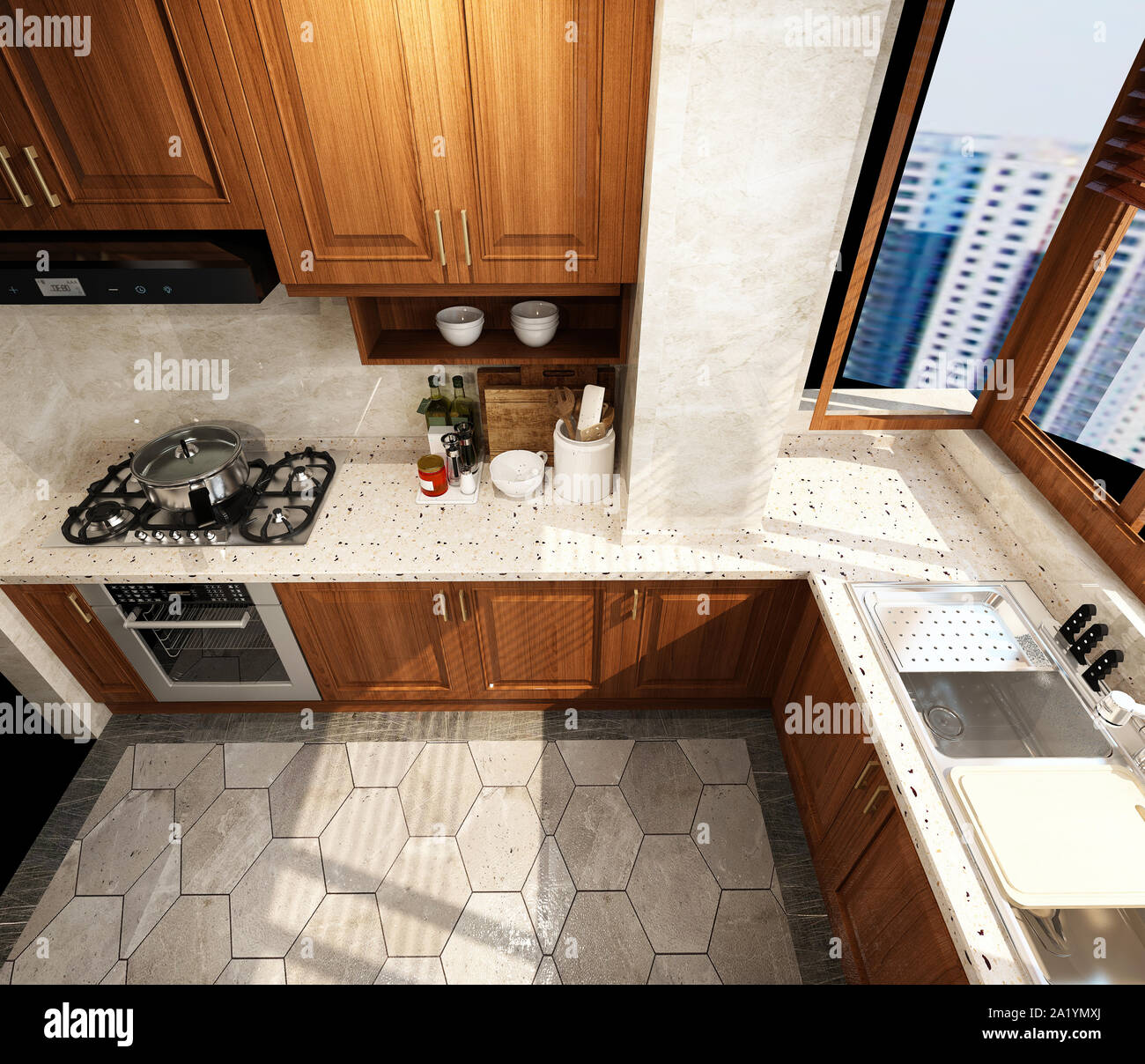 3d render of modern kitchen Stock Photo