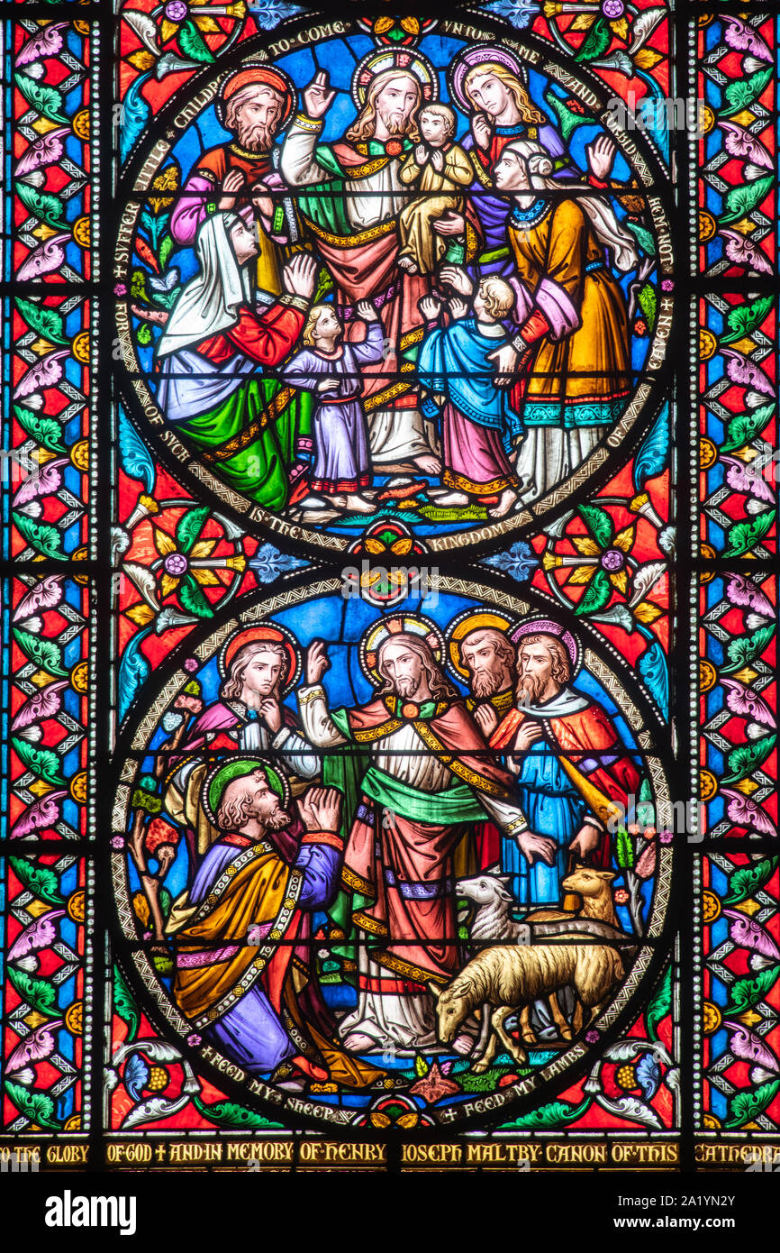 Stained glass window durham cathedral hires stock photography and